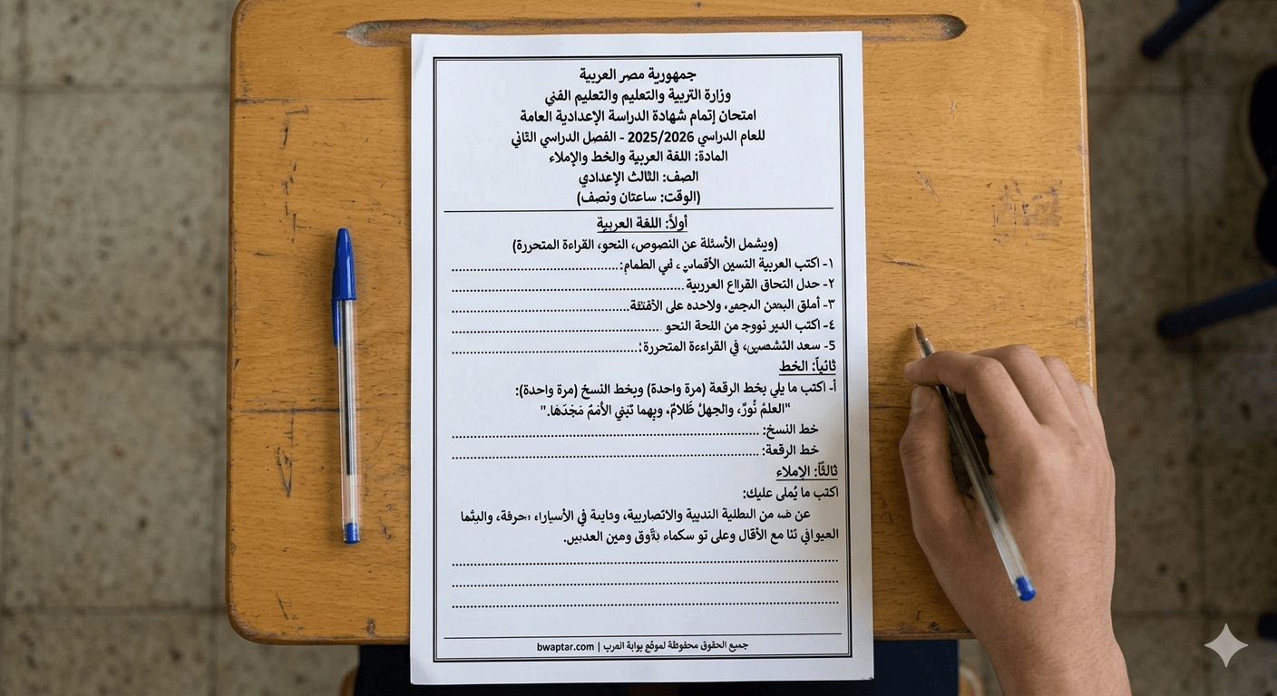 امتحان اللغة العربية والخط والإملاء