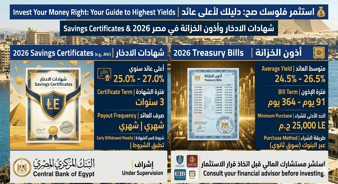 شهادات الادخار وأذون الخزانة في مصر 2026