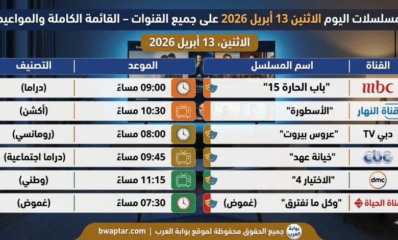 مسلسلات اليوم الاثنين 13