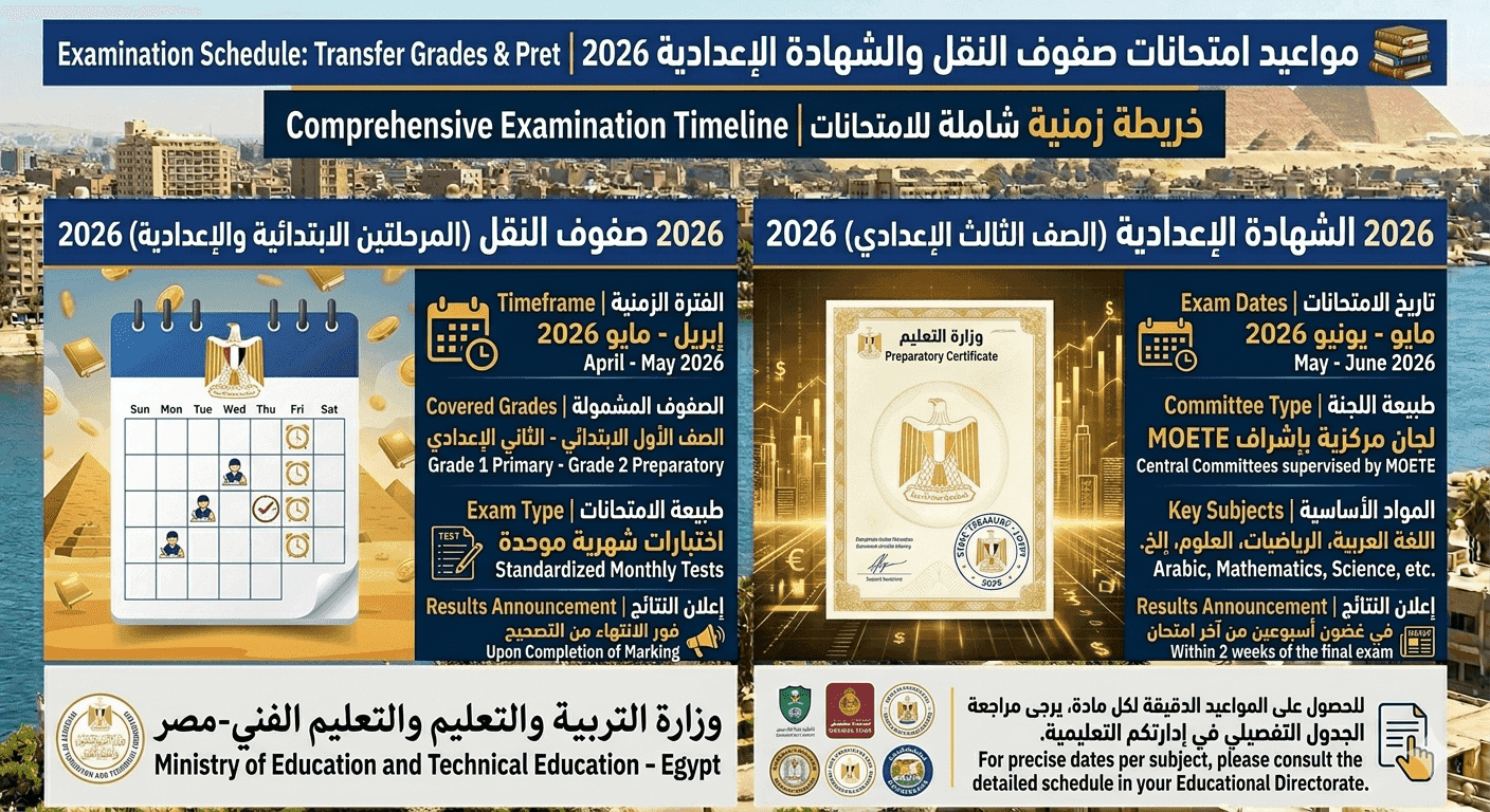 مواعيد امتحانات الشهادة الإعدادية 2026 في مصر