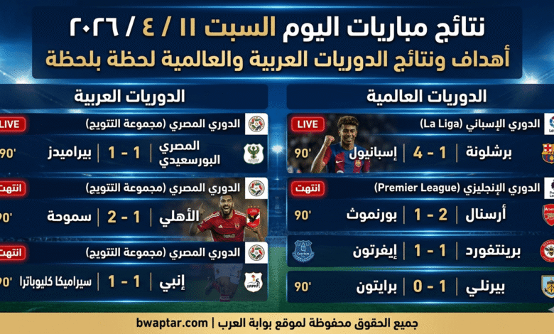 نتائج مباريات اليوم