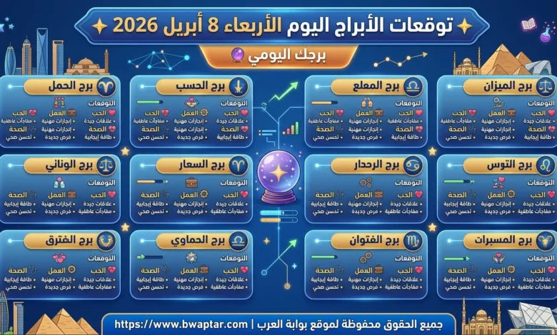 الأبراج اليوم الأربعاء 8 أبريل 2026