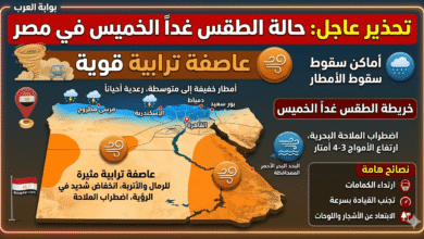 حالة الطقس غداً الخميس في مصر وعاصفة ترابية