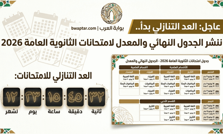 جدول امتحانات الثانوية العامة 2026 النهائي والمعدل