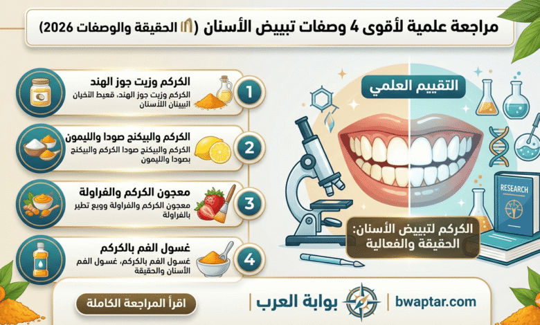 تبييض الأسنان بالكركم (الحقيقة والوصفات 2026)