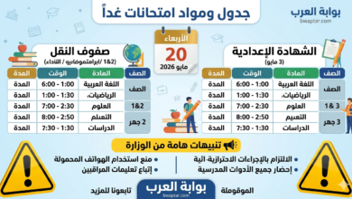 امتحانات غداً الأربعاء 20 مايو 2026