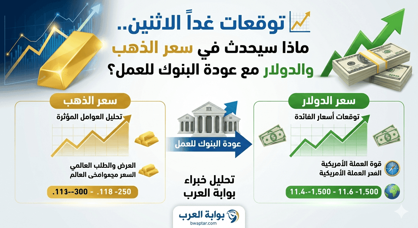 سعر الذهب والدولار مع عودة البنوك للعمل