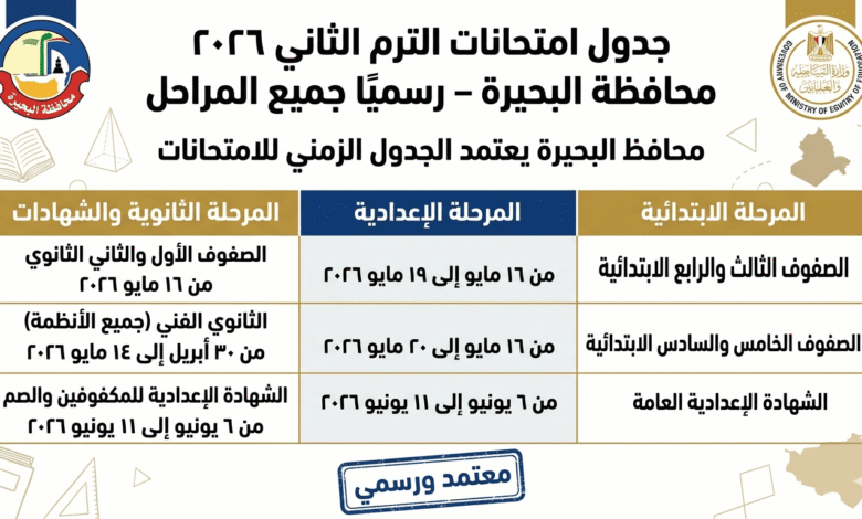 امتحانات الترم الثاني 2026 محافظة البحيرة