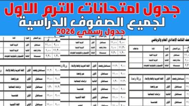 جدول امتحانات الغربية 2026 الترم الثاني