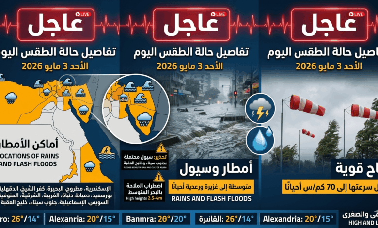 الطقس اليوم الأحد 3 مايو 2026