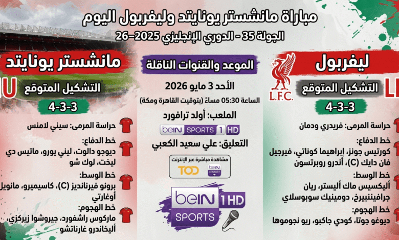 بث مباشر مانشستر يونايتد وليفربول