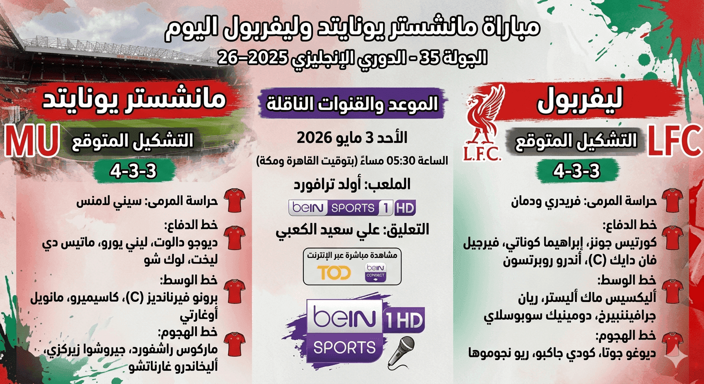 بث مباشر مانشستر يونايتد وليفربول