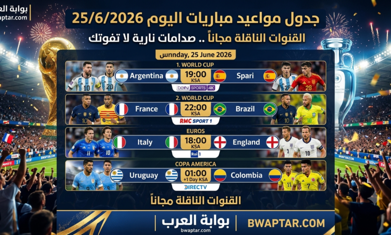 مباريات اليوم 25/6/2026