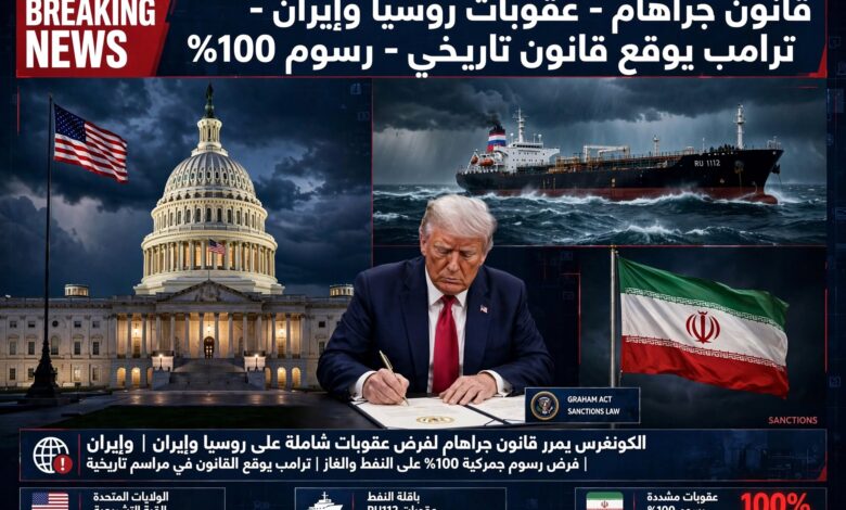 ترامب يوقع قانون جراهام 2026 فرض عقوبات شاملة على روسيا وإيران ورسوم جمركية 100% على مشتري النفط الروسي
