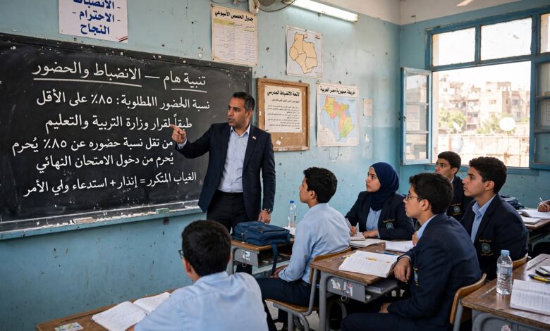 المدارس الثانوية تشدد على حضور الطلاب وتحذر من الغياب - نسبة الحضور 85% لدخول الامتحانات 2026