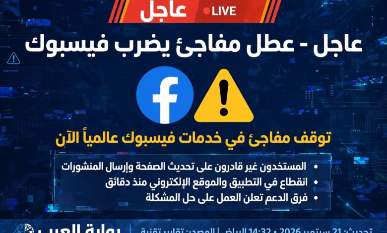 عاجل - فيسبوك لا يعمل الآن