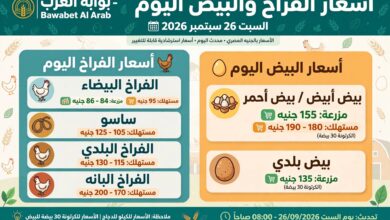 الفراخ والبيض اليوم السبت 26 سبتمبر 2026
